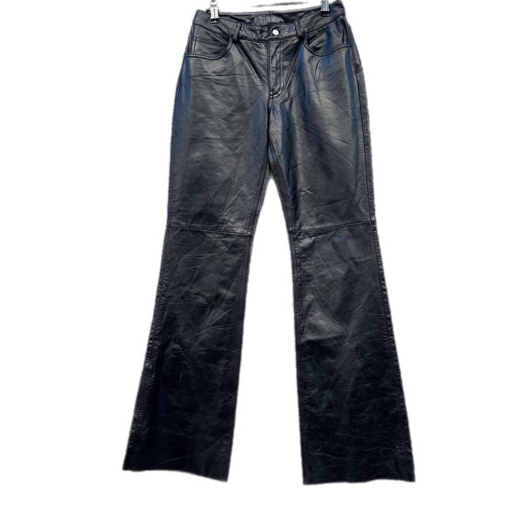 NWT Y2K Express Genuine Leather Pants – Black Flare – – Size 3/4 – 25” waist